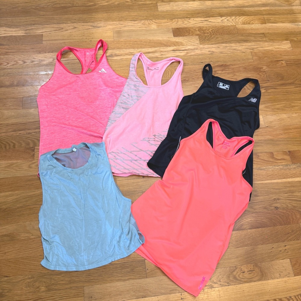 Womens Athletic Tank Top Bundle of 5 Adidas Under Armour Reebok New Balance M S